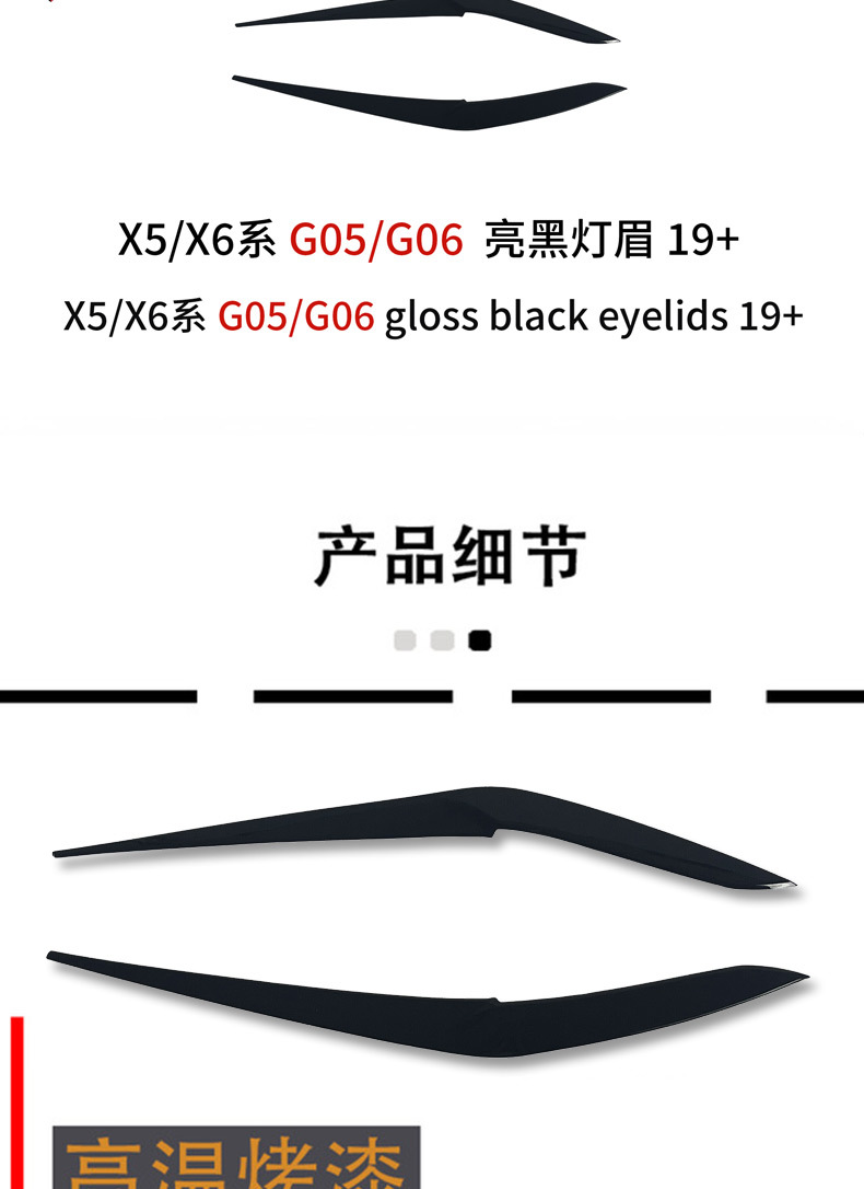 Suitable for BMW X5/X6 Series G05/G06 headlight eyebrow modification, upgraded to glossy black 19+ model, made of glossy black ABS material