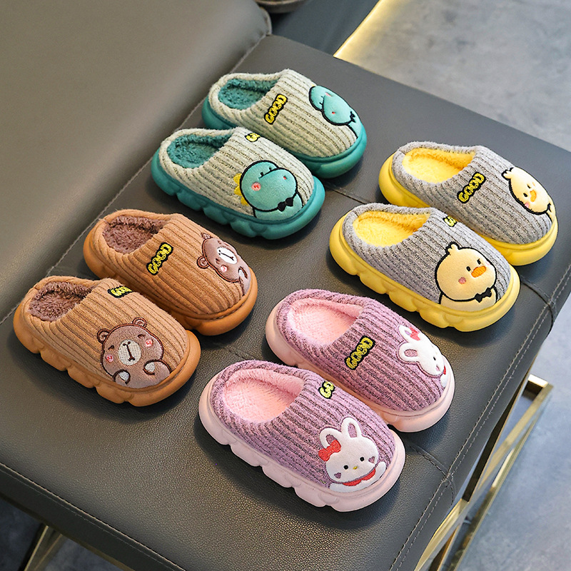 Zapatillas de algodón para niños, niños y niñas, invierno, calentamiento de pelusa de fondo grueso para padres e hijos, bolsas de tacones de algodón para niños