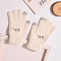Fashionable Fingerless Gloves for Women in Winter, Student Style, Cute Korean Version, Cartoon Design, Thick Fleece, Ins Riding Warmth, Cotton Winter