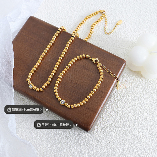 Chinese style ins trend titanium steel gold-plated beads personalized fashion necklace exquisite bracelet zircon pendant jewelry set