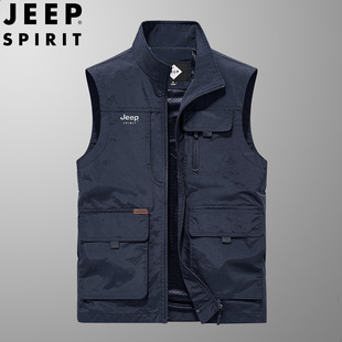 JEEP SPIRIT spring and autumn stand collar new mesh multi-pocket vest workwear coat HL7289
