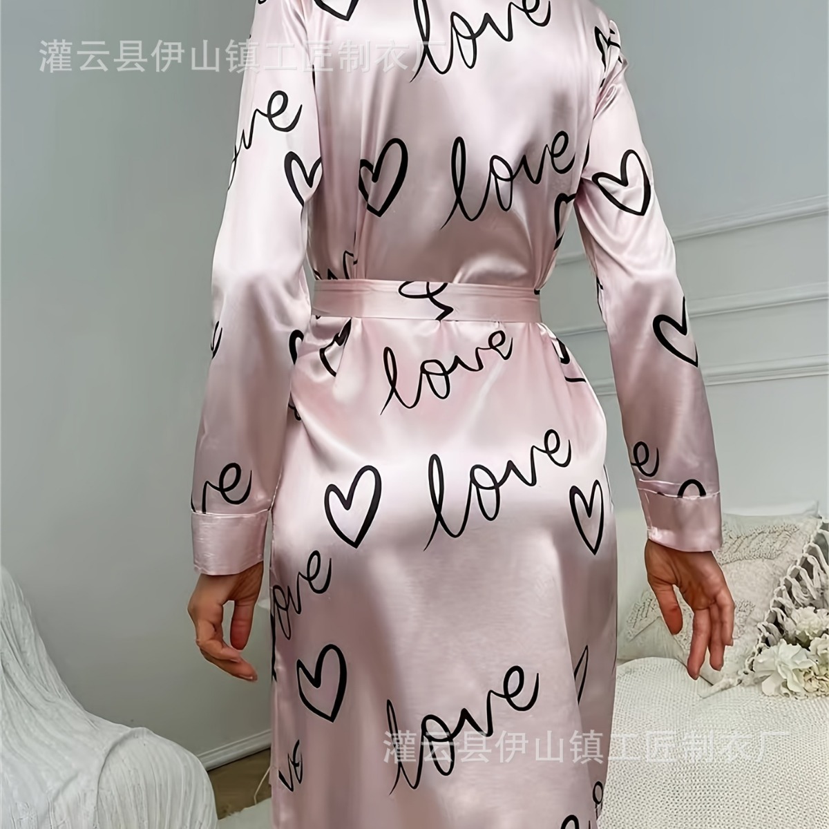 Transfronterizos TEMU mujeres de verano nuevo estilo impresión de seda pijama de mangas largas correa bata de baño corta pijama casero sexy