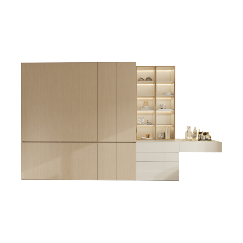 Dormitorio principal armario de madera maciza con armario de vidrio Changhong crema blanca 5 armario de maquillaje armario nuevo armario de piso