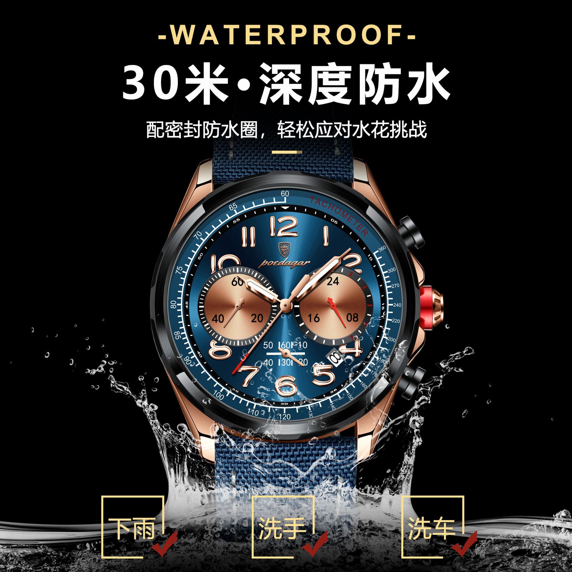 Marca suiza nuevo reloj de hombre moda hombre ocio cronógrafo de cuarzo en vivo comercio exterior explosión de una venta