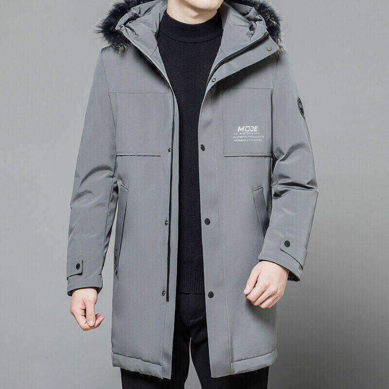 New 90 White Duck Down Casual Thickened Business Mid Length Fox Down Coat for Men_voghion.com
