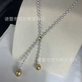 2.5+5mm天然淡水珍珠+10-12mm海水金珠项链 水滴型组合轻奢时尚款