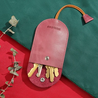 Suitable for Women's Genuine Leather Ultra-Thin Key Bag Creative Korean Cute Pull-Out Mini Compact Universal Car Lock