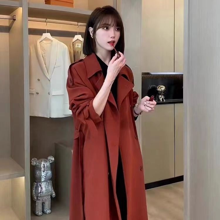 2025早秋新款红色风衣女中长款气质今年流行外套女秋冬|undefined