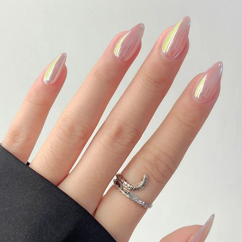 Wearable Laser Almond-Shaped Aurora Mermaid Nail Tips for Cross-Border Export