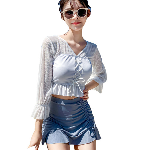 2024 new swimsuit female fairy split two-piece skirt style hot spring girl student conservative slimming belly-covering swimsuit