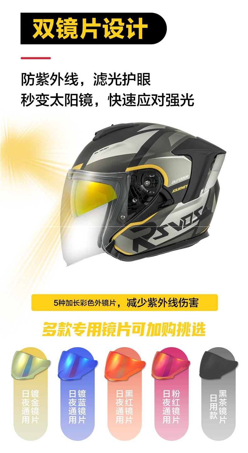 Rsv Helmet Motorcycle All Year Round Three-Quarter Helmet Half Helmet Men's Retro Women's 3-Quarter Helmet Windproof Summer
