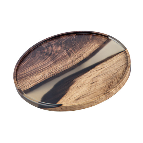 Cross-border black walnut resin tea tray wooden rectangular tray household fruit tray solid wood small tea table wooden tray