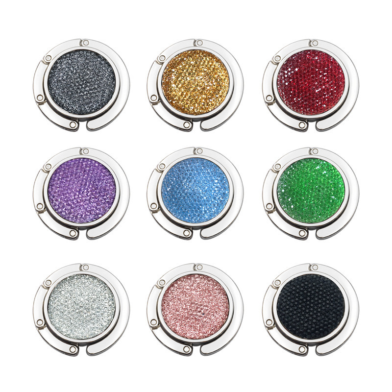 现货圆形闪钻挂包器 折叠手袋钩书桌边挂包钩创意便携包包装饰品