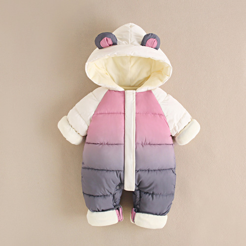 Infant jumpsuit in winter with velvet thick suit, baby climbing suit, girl newborn going out, Class A safety