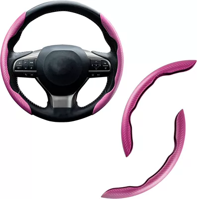 Carbon Fiber Steering Wheel Clip-On, Steering wheel cover - fiber-pink-2-pack-38cm-round