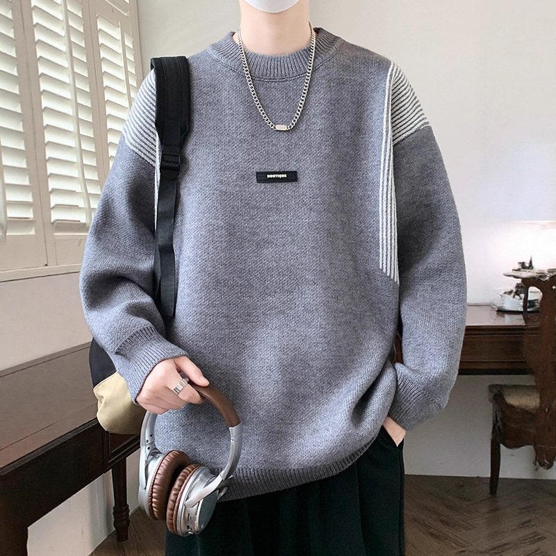 2025 Autumn and Winter Youth Round Neck Boy Sweater Junior and High School Students Thickeneded Bottomed Knitted Tops to Heattech