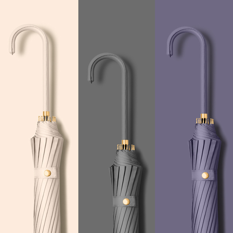 Automatic 16-bone long handle umbrella curved handle with waterproof cover outdoor umbrella straight rod student umbrella factory wholesale rainbow umbrella