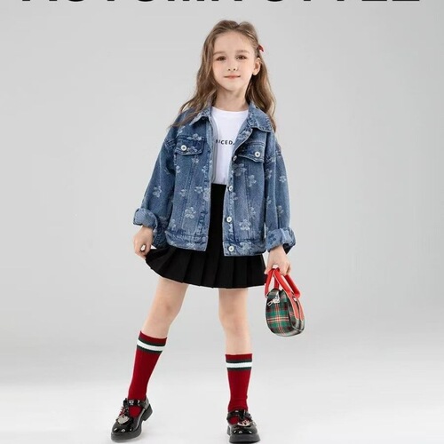 Girls 'denim coat spring clothes New children's spring and autumn cardigan female big children's dress Western-style spring coat children's wear