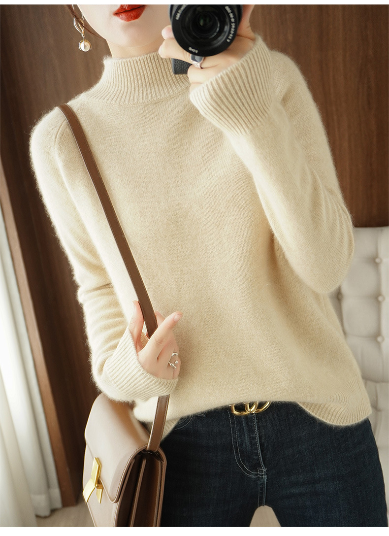 Wholesale of 2022 new semi-high neck pullover long-sleeved knitted sweater for women, a slimming Korean-style base layer pic 46