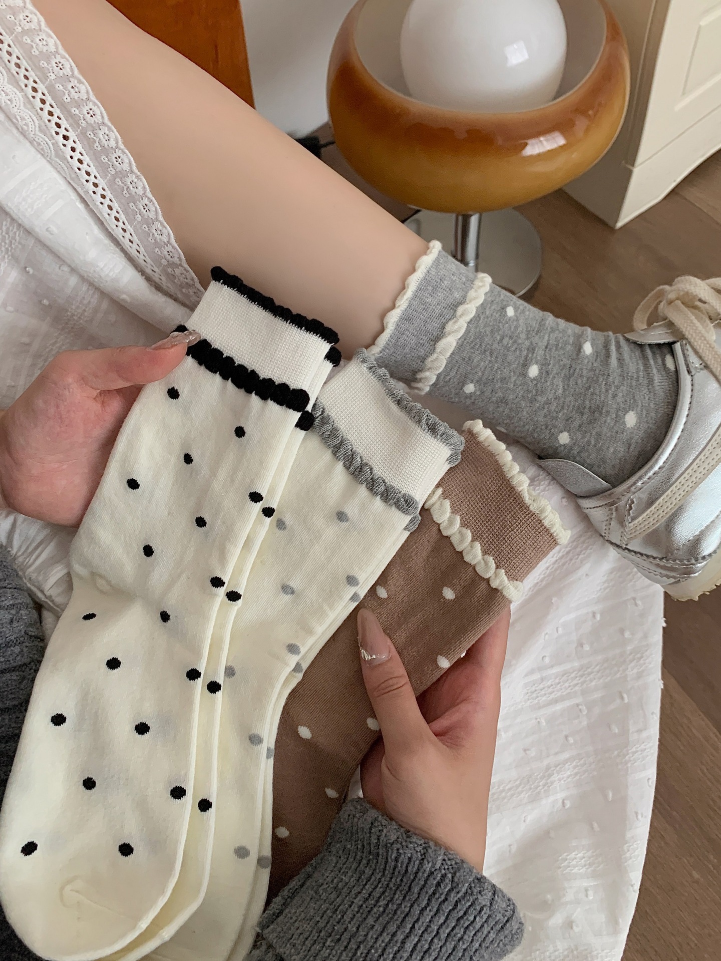 60g Weight Socks Classification Socks Lingerie Type Cotton Fabric Type A Pair Quantity Daily Occasion Polka Dots Pattern Spring, Autumn Season Women's Gender Elegant Style Elegant Women's Polka Dots Cotton Crew Socks A Pair 2