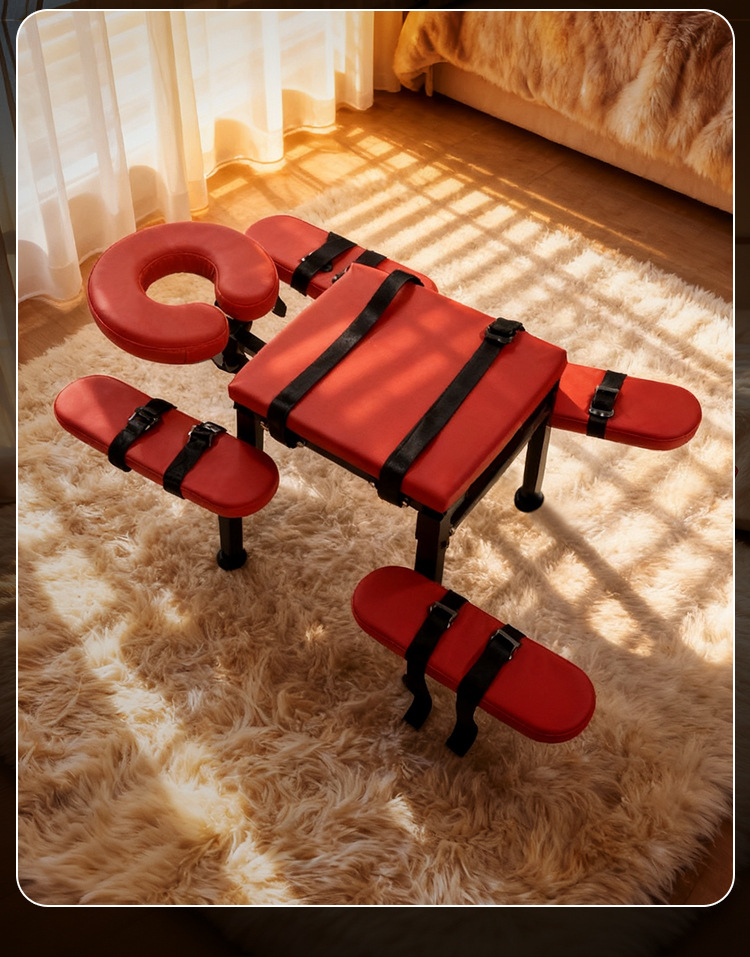 Jiuai SM Erotic Chair with Handcuffs, Couple’s Flirting Tool, Black-Red PU and Iron Frame — detail image 34