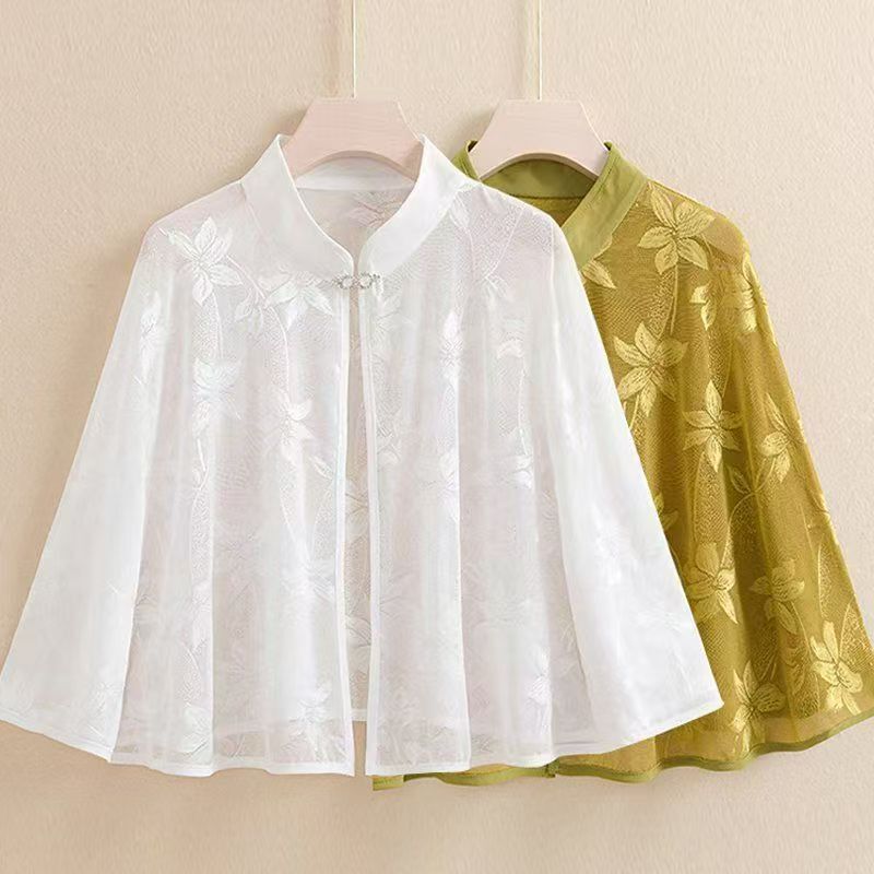 Cheongsam Shawl Wearing Sunscreen Shirt Summer Thin Ice Silk Coat Short Retro Cloak with Skirt Western Style Cloak