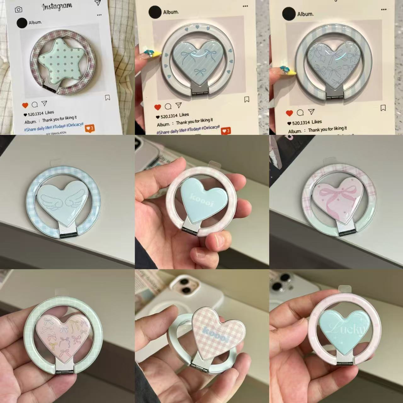 Casual Ins Suitable for Magsafe Magnetic Heart Holder Ring Buckle Strong Adsorption Retractable Desktop Air Bag for Women