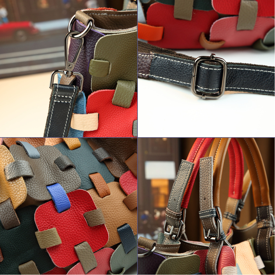 New High-End Women's Handbag Woven Leather Patchwork Large Capacity Shoulder Crossbody Bag Colorful Stylish_voghion.com