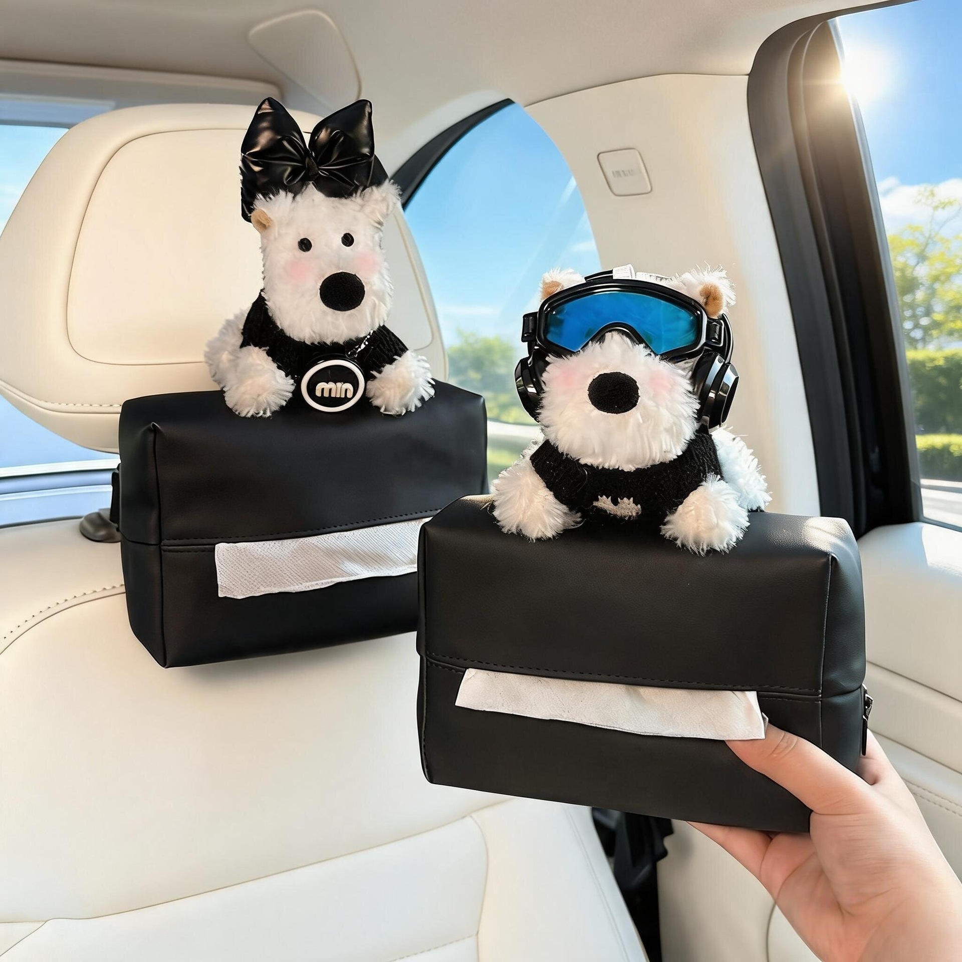 2026 New Cute West Highland Car Tissue Box, Hanging on the Rear Headrest, High-End Style for Women