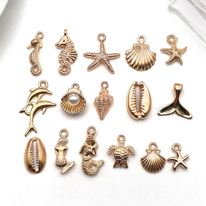 kc gold ocean series starfish mermaid shell dolphin conch diy bracelet necklace accessories small pendant pendant