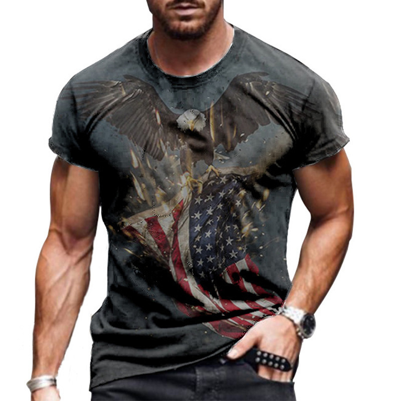 国境を越えた貿易 3D プリントアメリカ国旗 Tシャツファッションストリート紳士服デジタル印刷 Tシャツソースメーカー紳士服|undefined