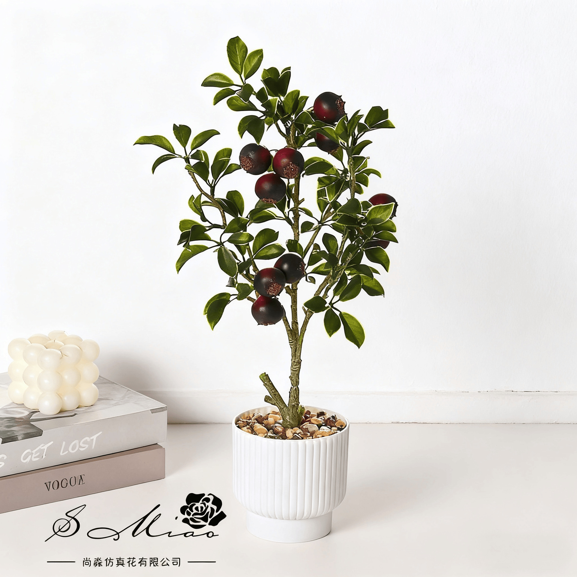 Flores falsas de alta calidad simulación de frutas en maceta decoración de estudio en el hogar flores artificiales simulación de plantas verdes bonsai image 5