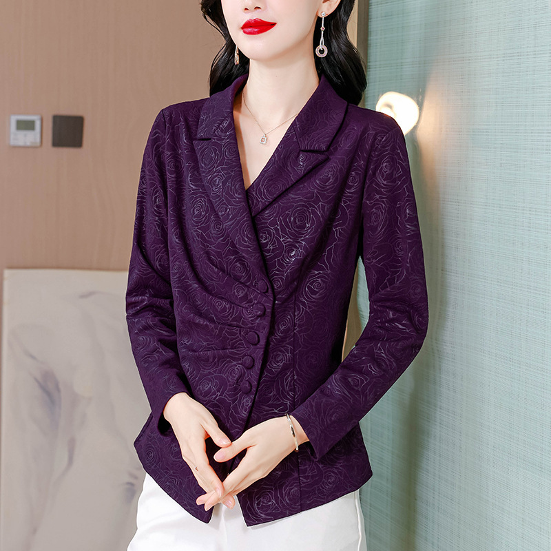 2025 Autumn Stretch Embossed Craft Small Blazer Women's Irregular Design Professional Top Picture Color None