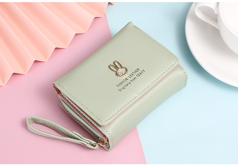 Synthetic Leather Lining Material Side Zipper Closure Type Women's Rabbit Solid Color Pu Leather Side Zipper Wallets