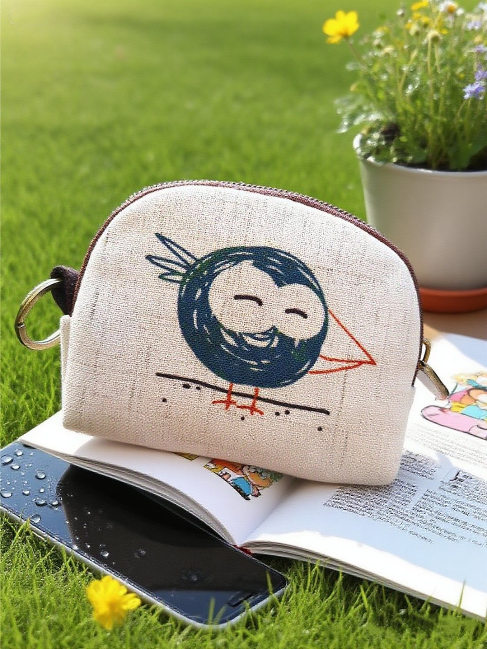 Nuevo algodón y lino impreso dibujos animados cambio clave caso moneda bolsa pequeña cartera clave bolsa de almacenamiento