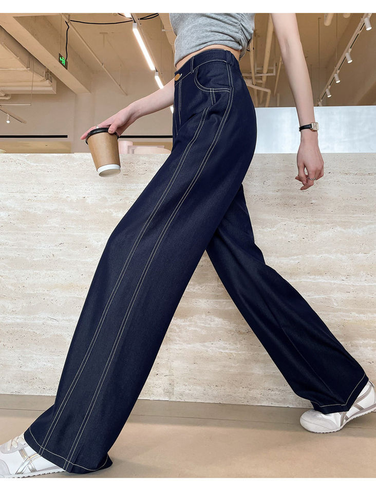 Quần ống rộng giả denim Lyocell Tencel cạp cao dáng mỏng, form suông rủ nhẹ — Denim đen thông thường, Người nhỏ nhắn màu trắng, Quần jean đen cho người nhỏ nhắn, Quần jean đen dáng dài chi tiết 17