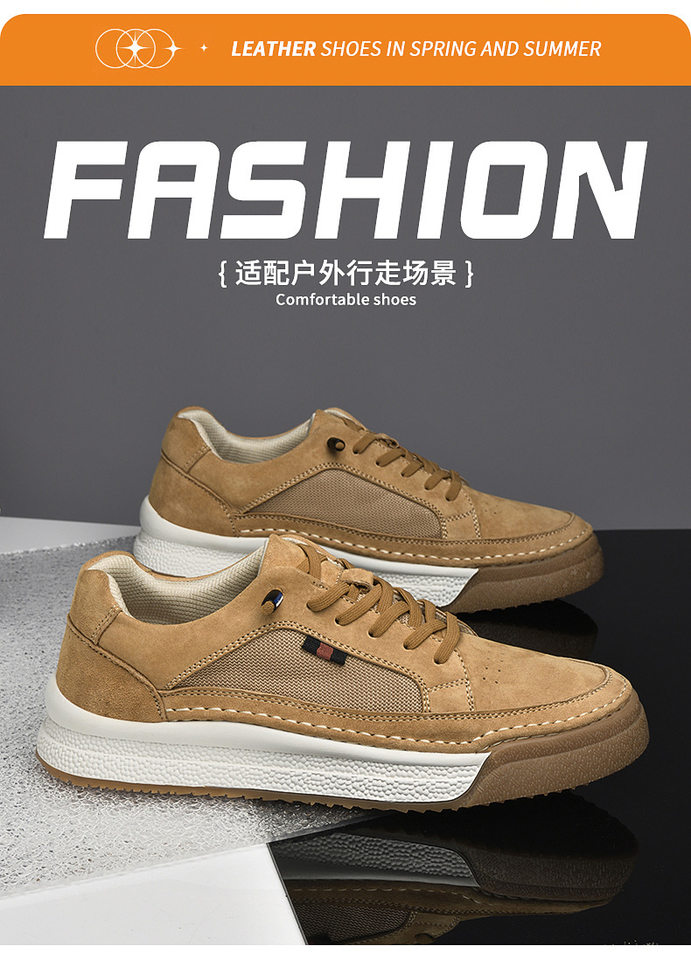 Giày sneaker nam da thật lộn nhung đế dày cổ thấp dáng thể thao — Màu vàng 2633, Màu xám 2633 chi tiết 9