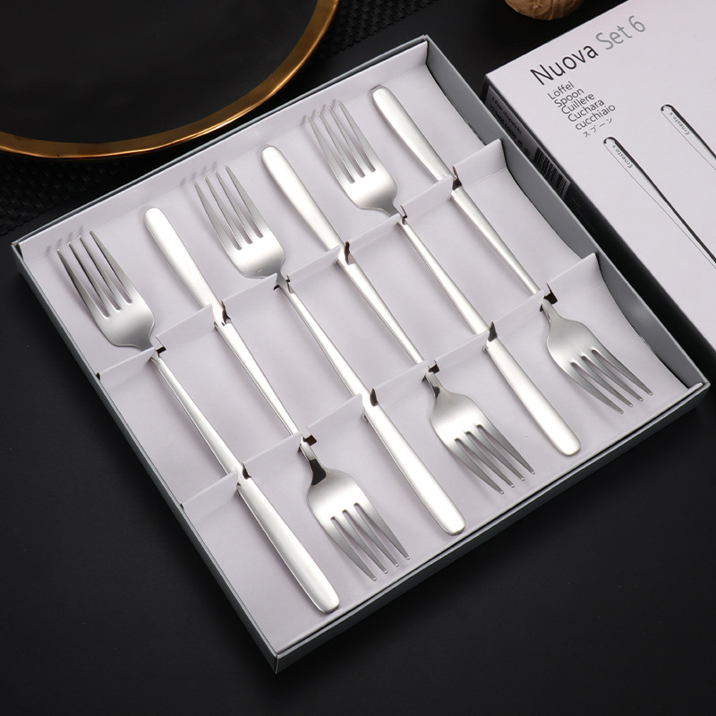 304 cuchara de acero inoxidable cuchara de postre coreano tenedor café mango largo cuchara mezcladora vajilla de acero inoxidable caja de regalo de 6 piezas