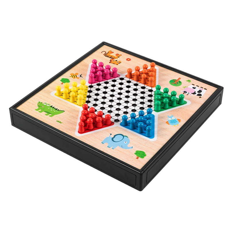 Checkers Flying Chess Gobang Chess Go Game Multi-function Chess Children Students Chess Educational Wooden Toys
