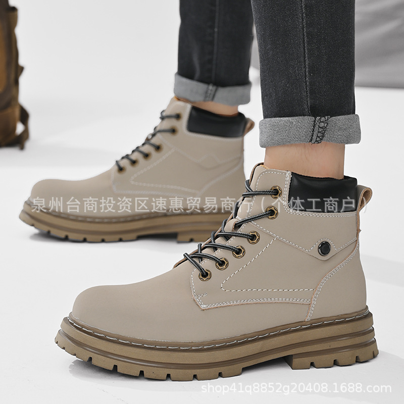 Cross-border foreign trade large-size autumn and winter new warm mid-high-top Martin boots, European and American yellow boots, outdoor work boots, men's shoes