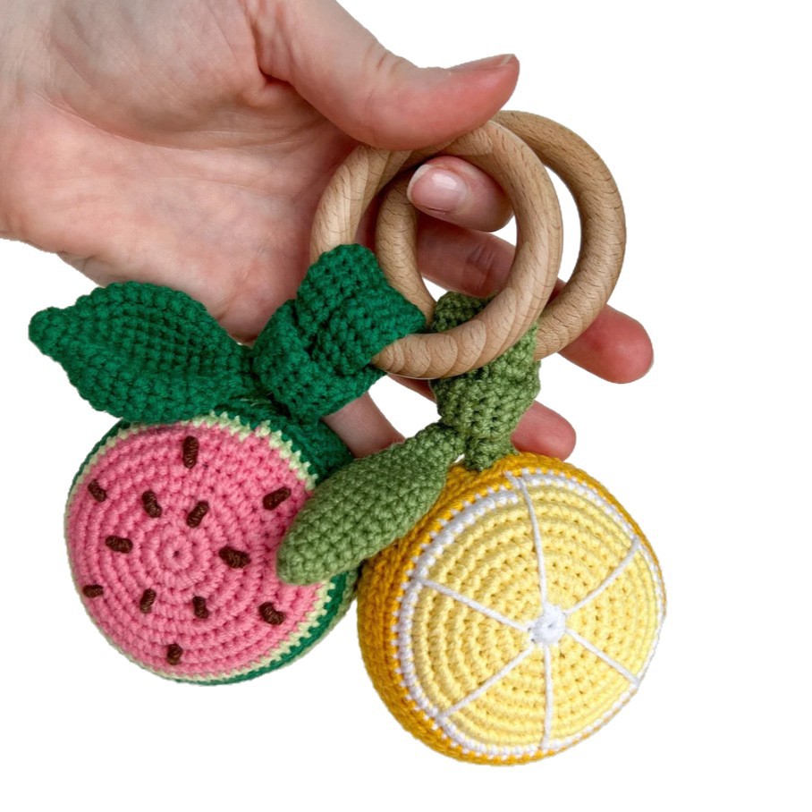 Juguetes de crochet para bebés crochet fruta campana para bebés: kiwi, limón, naranja, sandía