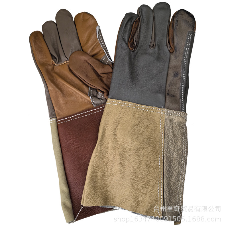 长款防火线经久耐用耐磨缝线耐高温皮质防护焊工手套虎口食指加固