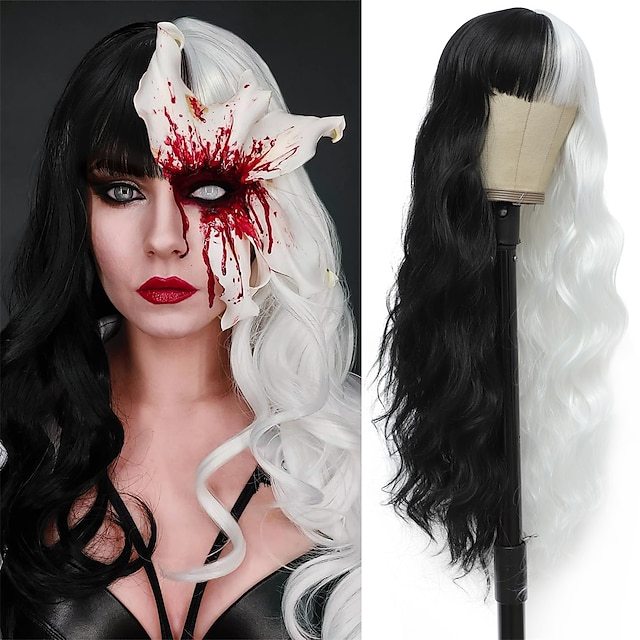 Synthetische pruik Nieuwe dames grote golf lang krullend haar Spot Dyed Center Split Bang Gold Gradient Pruikenset_voghion.com