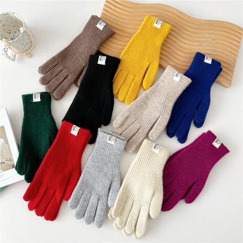 Solid color two-finger fingerless touch screen knitted gloves for women in autumn and winter, warm and fashionable, versatile student men's and women's woolen gloves