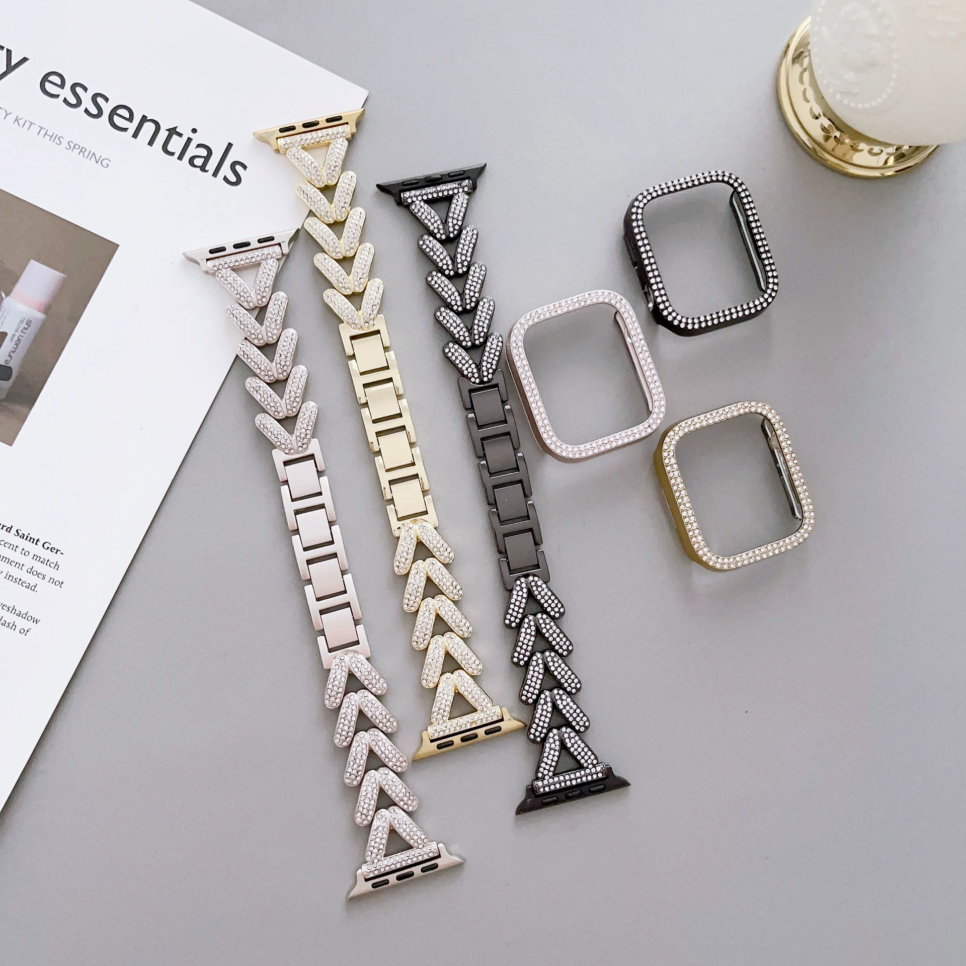 Подходит для Apple Watch V-образный ремешок для часов с бриллиантами iwatch123457 Generation Универсальный металлический ремешок для браслета