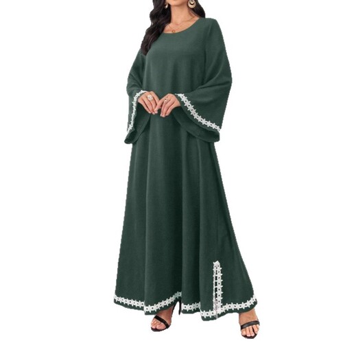 Middle Eastern-style hot-selling patchwork white lace V-neck split maxi dress