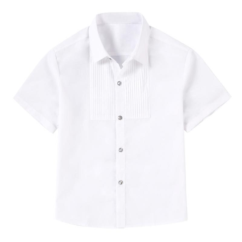 Camisa blanca de manga corta para niños delgada de verano sin planchar uniforme de rendimiento de vestir británico camisa blanca de media manga
