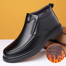 冬款一脚蹬棉鞋男加棉加厚皮靴男休闲时尚爸爸鞋商务高帮男士皮鞋