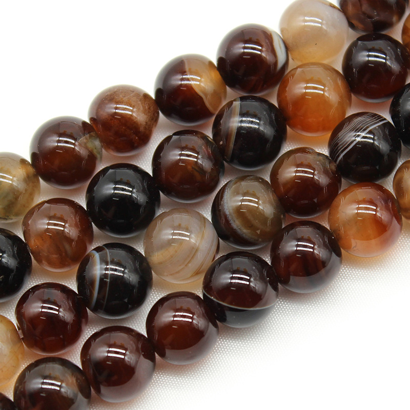 咖啡纏絲線條瑪瑙散珠diy飾品配件 條紋瑪瑙圓珠子半成品廠家批發