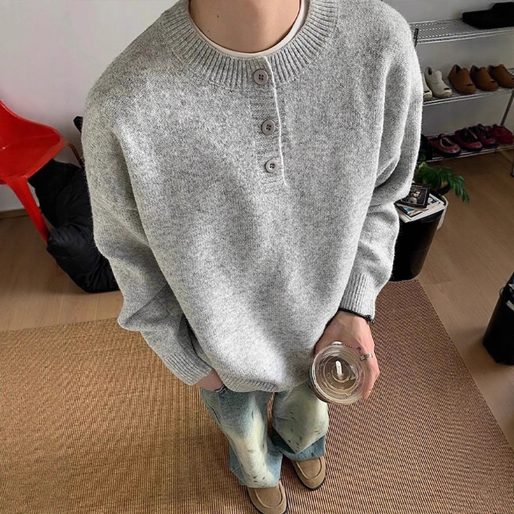 American Retro Henry Collar Knitwear Men's Autumn and Winter Lazy High-End Loose Long-Sleeved Men's Inner Layering Knitwear